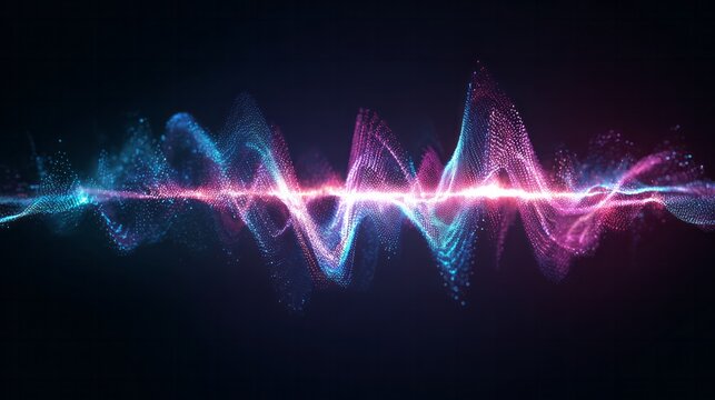 Glowing particle wave visualized across a dark background with vibrant illumination - Powered by Adobe