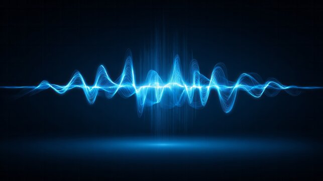 Brilliant blue light pulse dynamically oscillates across a dark background suggesting energy transmission - Powered by Adobe