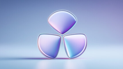 Futuristic abstract symbol with glossy triangular shapes in purple-blue gradient, resembling a tech-inspired radiation icon. Ideal for digital media, branding, or sci-fi themed design.