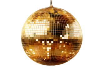 Gold disco ball with sparkles, PNG