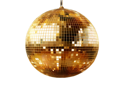 Gold disco ball with sparkles, PNG