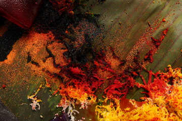 Traditional Malaysian desert Nonyah Kuih making preparing ingredients panadn leaf shredded coconut...