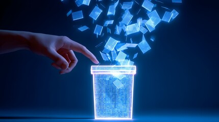 Hand Interacting with Digital Trash Can Deleting Data.