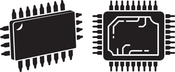 Monochrome Vector Icons of Electronic Integrated Circuit Chips
