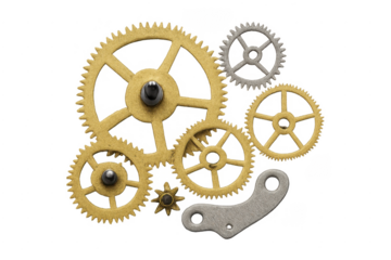 Metal gears and cogs mechanism on transparent background