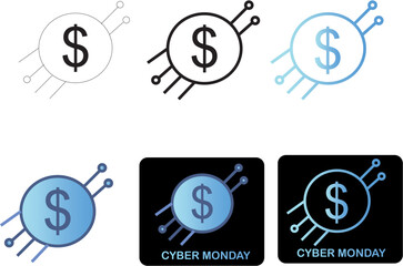 Cyber Monday Digital Payment Circuit Icon Set for Online Finance Technology Concept
