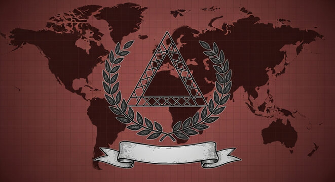 World Civil Defence Day Global symbol of unity and progress featuring a laurel wreath and stylized triangle emblem on a world map backdrop