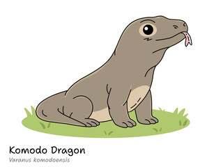 Cute Komodo Dragon Cartoon Vector Illustration. Flat Style Indonesian Endemic Animal. Varanus komodoensis.