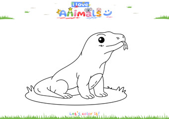Komodo Dragon Coloring Page for Kids. Cute Cartoon Bird Outline Drawing. Printable Wildlife Education Worksheet.