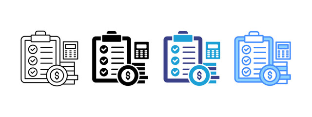 Budgeting icon set multiple style collection