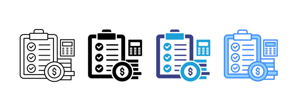 Budgeting icon set multiple style collection