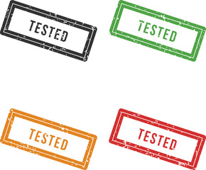 Colorful tested stamp set in black green orange and red colors with grunge effect