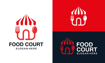 Food court logo design template illustration. food shop stand concept vector design with spoon fork symbol graphic icon