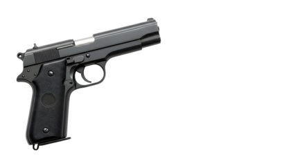 Black and white pistol handgun isolated on transparent background