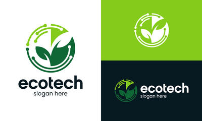 Nature tech logo design template illustration. Leaf green concept vector design with digital data technology symbol graphic icon