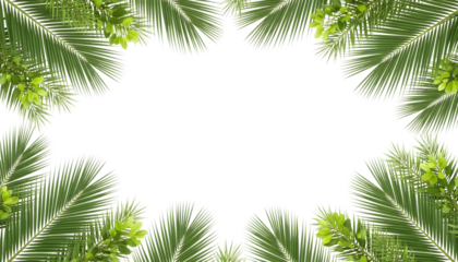 Green palm leaves frame with black space isolated on transparent background