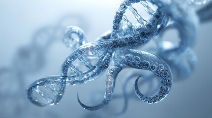 Tentacles Intertwine With Medical DNA Helix in a Sterile Biotech Lab Space
