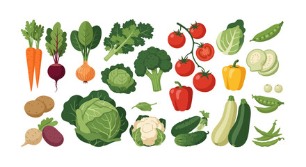 Set of fresh vegetables and fruits isolated on a white background