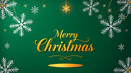 Elegant Merry Christmas Design with Snowflakes and Golden Accents, Perfect for Holiday Greetings