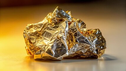 Close up of crumpled gold and silver foil on a reflective surface - Powered by Adobe