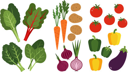 Fresh collection of assorted vegetables on a white background
