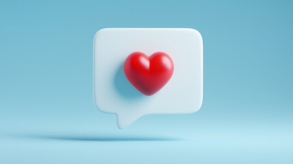 Heart in speech bubble on blue background