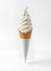 cream ice cream cone standing in white background