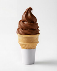 small chocolate ice cream cone on white background