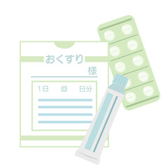 処方薬と塗り薬、錠剤のシンプルなイラスト素材