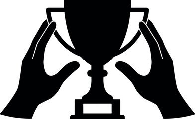 Silhouette Hands Holding Trophy Award in Victory Celebration