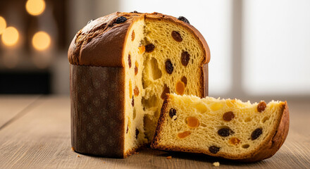 Panetone Tradicional Fatiado em Mesa R&uacute;stica