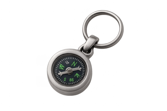 Compass keychain showing travel direction and guidance
