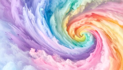 Colorful abstract swirl of pastel powders, forming a vibrant rainbow-like vortex