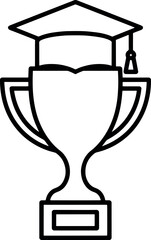 Graduation Trophy with Cap and Diploma on Black Line Art Illustration