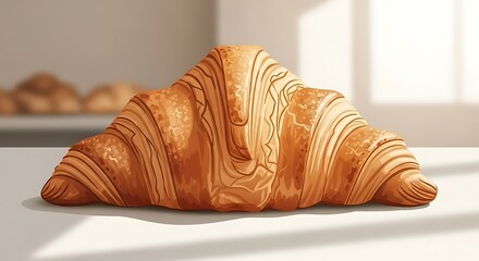 Golden Croissant with Layered Pastry Texture in Sunlight