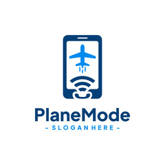 Airplane Mode Logo Design Vector. Concept of flying plane with phone network.