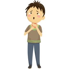 Worried Young Boy Clutching His Throat in Distress Showing Symptoms of Illness or Soreness Transparent Background
