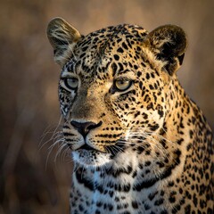 Close-up portrait of a majestic leopard with intense gaze.