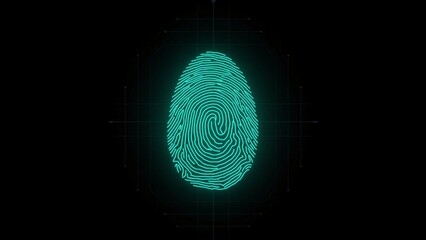Digital fingerprint scan with glowing biometric pattern on dark technology background
