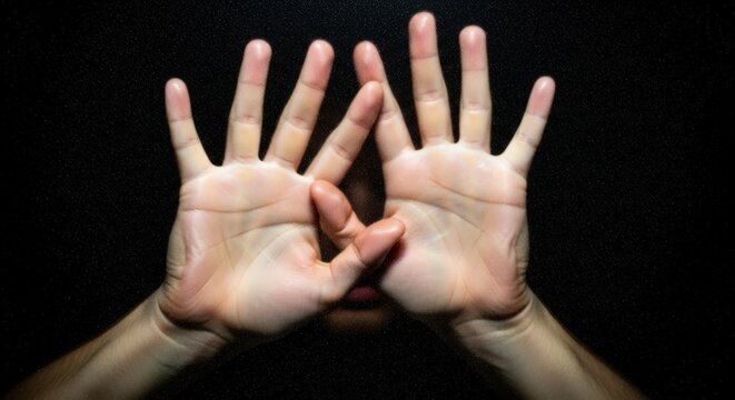 Mysterious Hands Intertwined in Shadowy Embrace Obscuring Identity Against a Dark Background