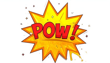Comic book style "POW!" explosion burst with red text, yellow star, and drips