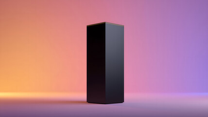 Tall matte black monolith on soft gradient background, minimal futuristic look