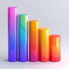 Colorful Cylinders Arranged in Descending Order on White Background.