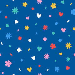 Colorful Confetti Floral Pattern on Navy
