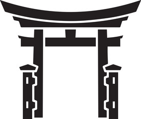 Simple black silhouette of a traditional japanese torii gate icon