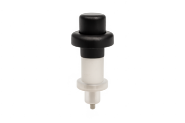 Black plastic push button switch on transparent background