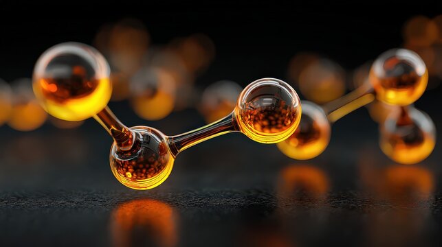 Abstract Molecular Structure With Glowing Orbs And Black Background