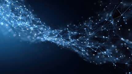 Abstract Network Connection with Blue Lit Interconnected Dots and Lines on Dark Background for Technology or Science Concept