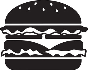 A simple black and white illustration of a classic cheeseburger design