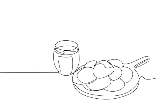 Continuous line drawing of peanut butter cookies served on a plate beside a glass of milk, symbolizing sweetness, nostalgia, and warmth in a food business concept for National Peanut Butter Cookie Day - Powered by Adobe